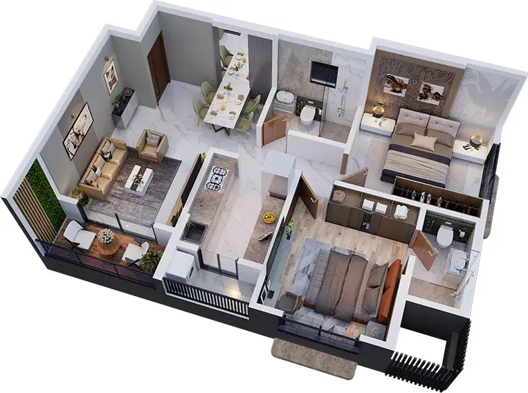 Aayush Aurum 2 BHK Floor Plan Type 1 - 715 sq.ft.